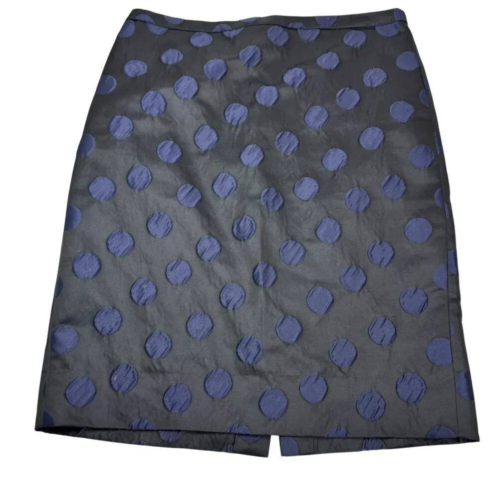 J.Crew Black Navy Polka Dot Jacquard Pencil Skirt | Size 2 Classic Lined